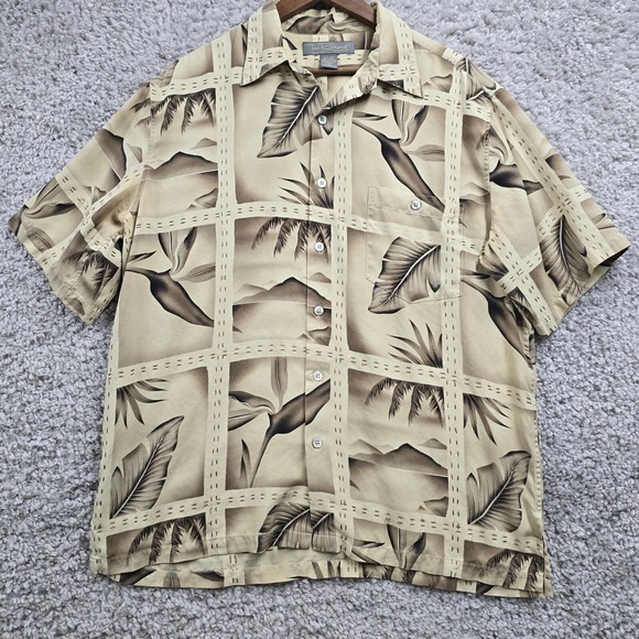 Tori Richard Shirt Men L Brown Silk Floral Short Sleeve Button Beach Resort READ - Picture 1 of 13